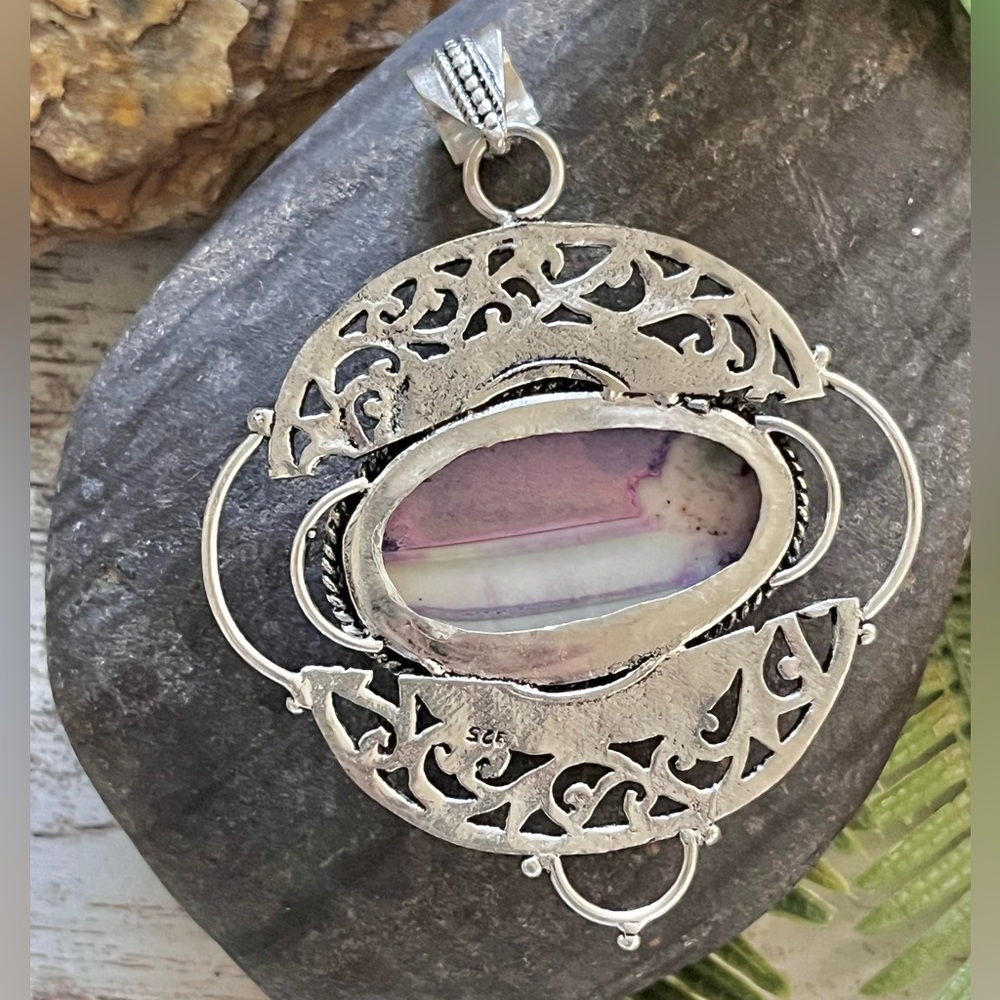Purple Dendrite Opal Gemstone 2.8” Sterling Silver Pendant - Picture 5 of 6